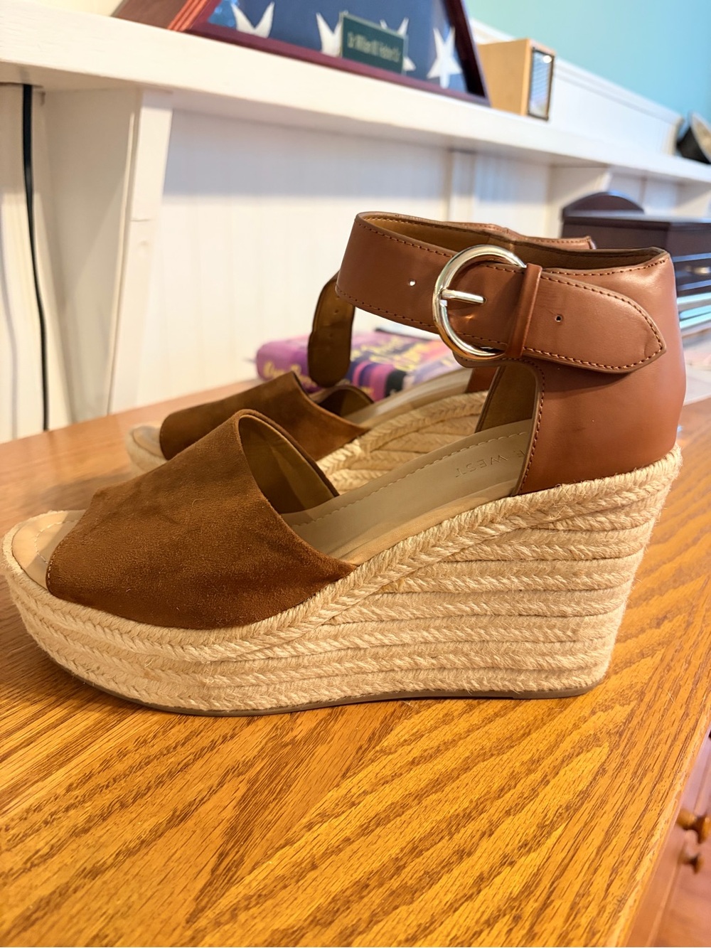 Nine West Brown Suede and Leather Espadrille Wedge Sandals